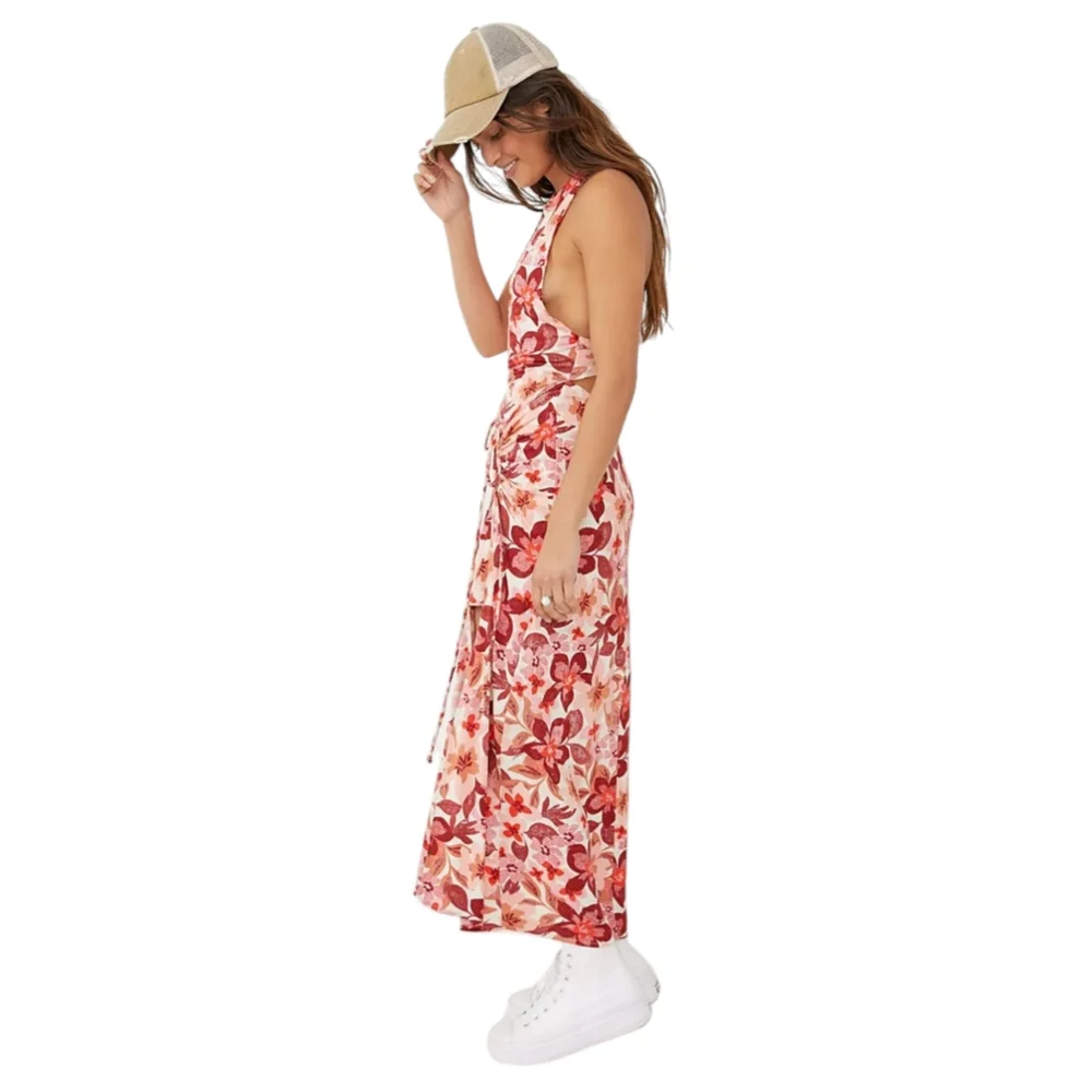 Free People‎ Mimi Floral Racer Back Halter Side Slit Maxi Dress - Picture 4 of 7